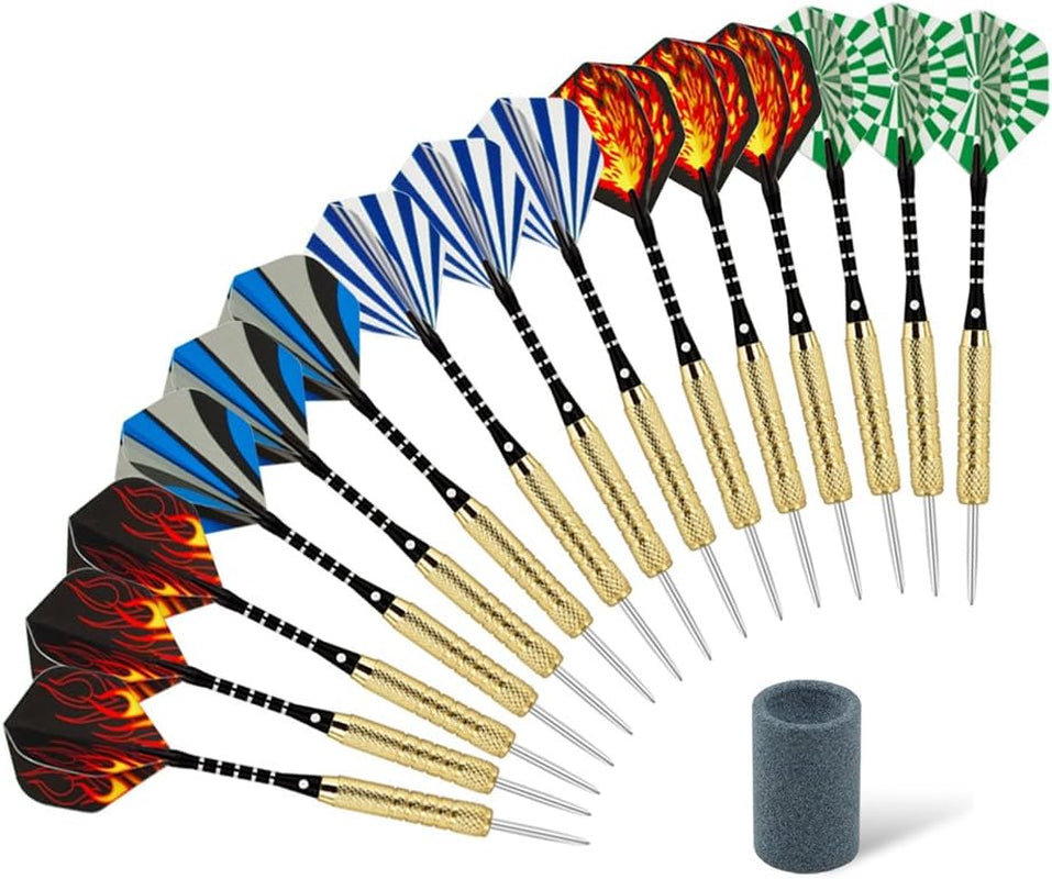 (18 Grams) - 15 Pack Steel Tip Darts 18 Grammes with Aluminium Shafts and 5 Style Flights + Extra Dart Sharpener