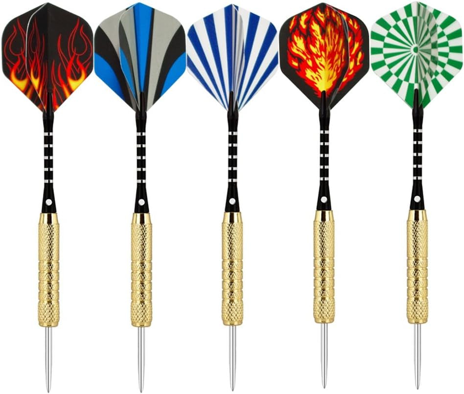 (18 Grams) - 15 Pack Steel Tip Darts 18 Grammes with Aluminium Shafts and 5 Style Flights + Extra Dart Sharpener