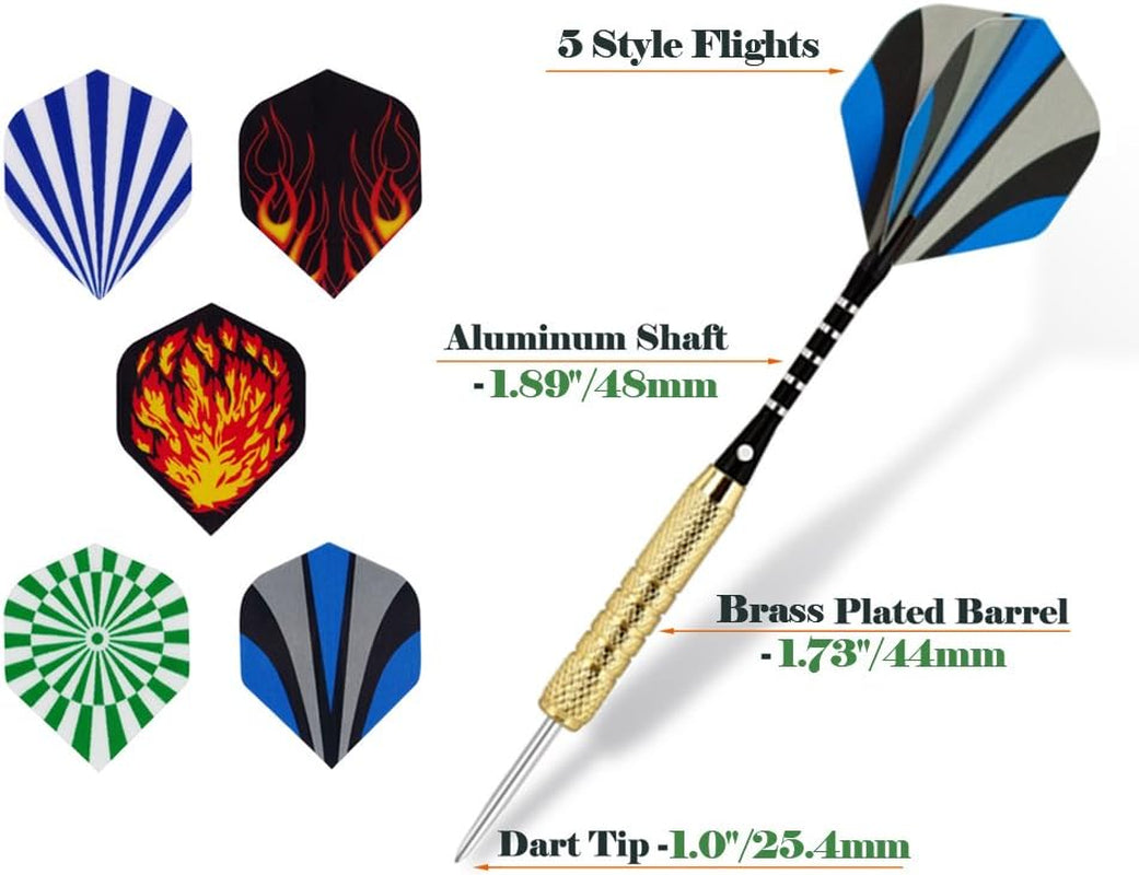 (18 Grams) - 15 Pack Steel Tip Darts 18 Grammes with Aluminium Shafts and 5 Style Flights + Extra Dart Sharpener